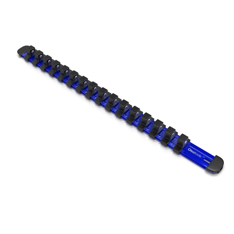 Olsa Tools 1/2-Inch Drive Aluminum Socket Organizer with Locking End Caps | Professional Quality Socket Holder (BLUE) - Image 1